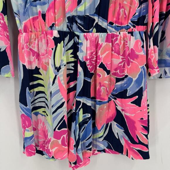 Lilly Pulitzer Ariele Romper High Tide Navy Tropicolada Floral Print‎ Size XS - Picture 5 of 12